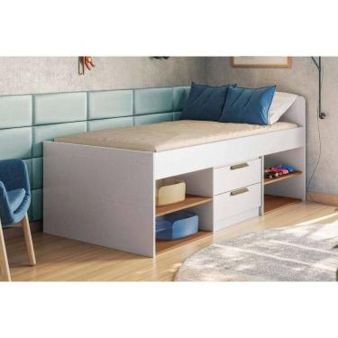 Imagem de Cama Solteiro Multifuncional New Conect c/ 2 Gavetas Branco/Jatobá - Santos Andirá