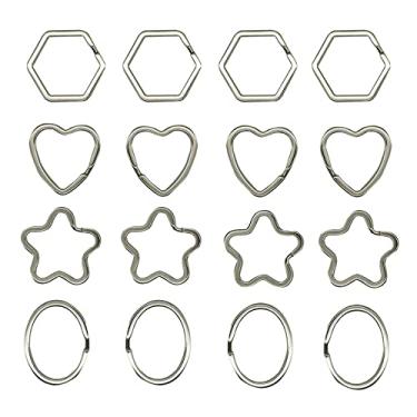 Imagem de 16 peças de chaveiros com cinquefoil coração oval formato hexagonal metal dividido chaveiro conector prata laço plano para artesanato faça você mesmo carro animal de estimação cão casa etiqueta