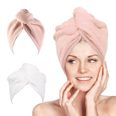 Imagem de Envoltório de toalha de cabelo de microfibra para mulheres: pacote com 2 toalhas de secagem para mulheres capota de secador essencial absorvente de secagem rápida touca de banho turbante torção
