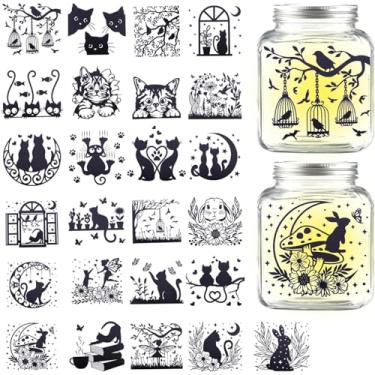 Imagem de 25 peças, 25 estilos, decalques em relevo à prova d'água, adesivos autoadesivos de PVC, 100 x 90 mm, silhueta preta e branca, adesivo de papel para scrapbooking faça você mesmo, decoração de cartões