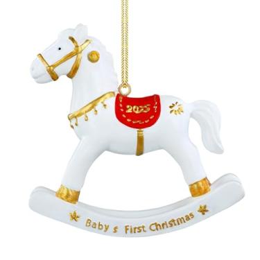 Imagem de Ornamento para pendurar cavalo de balanço branco de resina 2025 para meninas, enfeites de Natal do bebê, para árvore de Natal, janelas, carro, decoração de festa de aniversário, presentes para