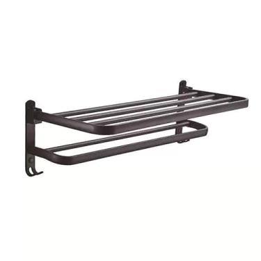 Imagem de Porta Toalha, Organizador de Alumínio Porta Toalha Toalheiro Duplo Banheiro Multiuso Preto com Adesivo(46x22x16.5cm)