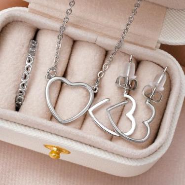 Imagem de Colar de coração romântico brincos anéis para mulheres gracioso conjunto de joias de festa doce, 5, Latão, Sem Pedra Preciosa