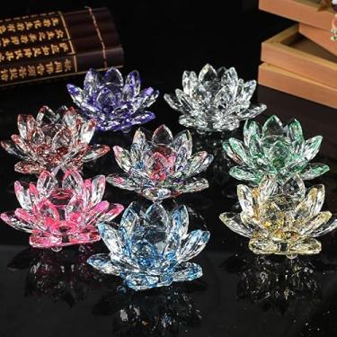 Imagem de 1 peça de enfeite de flor de lótus de cristal, decoração de vidro Feng Shui multicolorida para escritório em casa, sala de meditação ou presente, 8 cm de diâmetro (roxo)