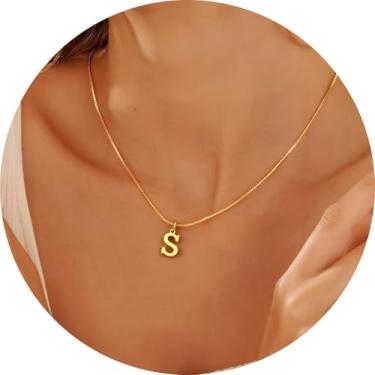 Imagem de Colar com pingente de inicial personalizada A-Z, joia minimalista de aço inoxidável para mulheres, pingente de alfabeto personalizado, F, Aço inoxidável, Sem Pedra Preciosa