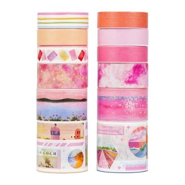Imagem de Conjunto de adesivos Washi com 12 rolos, adesivos com padrão de galeria decorativos para artes, artesanato, materiais de diário, scrapbook, embalagem de cartão