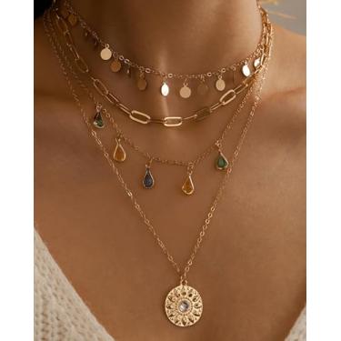 Imagem de Colar moderno com pingente em camadas multicamadas para mulheres, berloque empilhável boho chique, presente para formatura, amizade ou ocasiões especiais