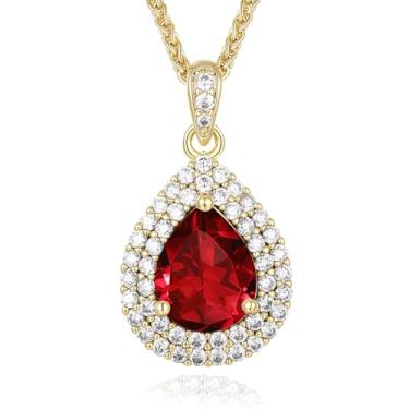 Imagem de Poekio Colar de ouro 18K para mulheres - corrente com pingente de pedra do mês de nascimento em gota - com caixa de presente iluminada, joias para mulheres, presentes de aniversário para sua esposa