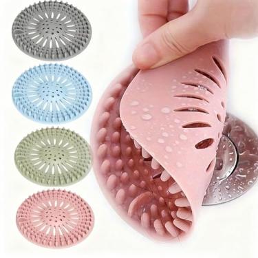 Imagem de Captador de cabelo de ralo de silicone, protetor de ralo antientupimento para pia de banheiro, pia de cozinha, ralo de chuveiro (pacote com 4, várias cores)