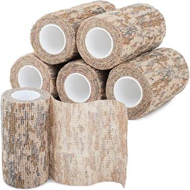 Imagem de Treaful Fita camuflada do deserto, 6 rolos, 10 x 4,5 m, bandagem camuflada autoadesiva para acampamento de esportes ao ar livre, faixa elástica para varas, bola, câmera, lanterna, bicicleta, hóquei no