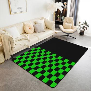 Imagem de Tapete de área infantil xadrez geométrico, patchwork, videogame, tapete de entrada para meninas e meninos, tapete antiderrapante abstrato de treliça simples, decoração de sala de estar, sofá preto e