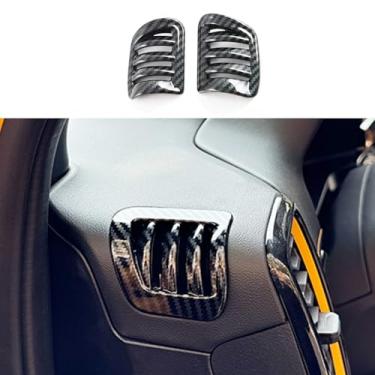 Imagem de ushilife Acabamento da tampa de saída de ventilação de ar condicionado da parte superior, acessórios de carro compatíveis com Ford Ranger 2023 2024 2025, capa de acabamento interno de fibra de carbono