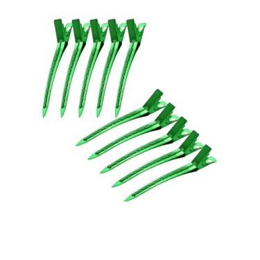 Imagem de Pacote com 10 clipes de bico de pato, clipes de cachos jacaré de metal à prova de ferrugem com furos para pentear o cabelo, coloração de cabelo, verde