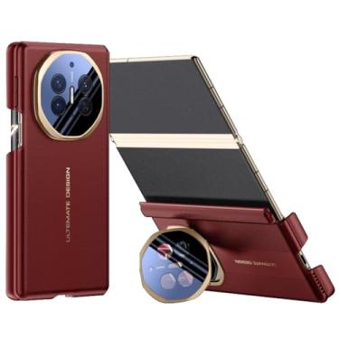 Imagem de HAOMRIYL Capa magnética para Huawei Mate Xts/XT, capa traseira de couro com suporte de lente com tudo incluído, capa traseira à prova de choque, vermelha, Mate XT