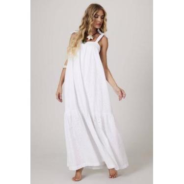 Imagem de Vestido Longo De Alças Broderie Branco Yacamim D28, P, Branco