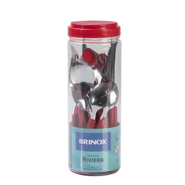 Imagem de Faqueiro Brinox Riviera 24 Peças Aço Inox Cabo Ergonômico Pote Multifuncional Vermelho