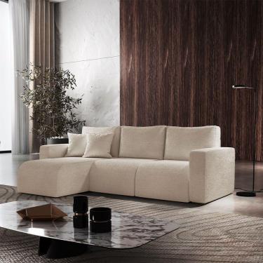 Imagem de Sofá Living 90cm + 90cm Mais Chaise Esquerdo Meu Sofá Online A294 Linho Creme