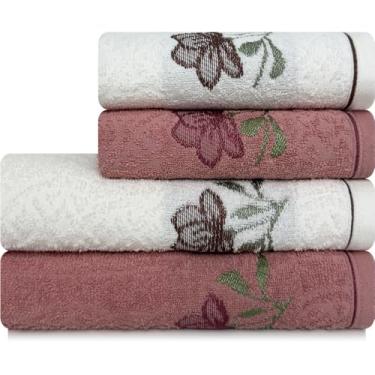 Imagem de Jogo de Toalhas 4 Peças Banho e Rosto 100% Algodão Karsten Encanto (Rosa e Rosa)