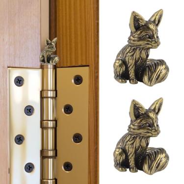 Imagem de UFURMATE Cabeça de dobradiça decoração de casa 2 peças magnético vintage mini cabeças de dobradiça de raposa enfeite criativo de ímãs de animais bronze (Fox)