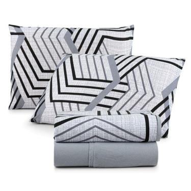 Imagem de Jogo De Cama Lençol Sonho Bom Casal Em Malha 4 Peças Cinza 100% Algodão