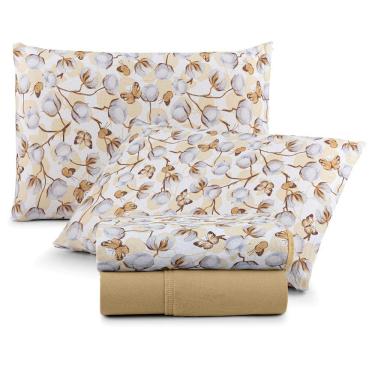 Imagem de Jogo De Cama Lençol Sonho Bom Casal Em Malha 4 Peças Mostarda 100% Algodão