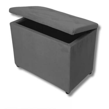 Imagem de Baú Retangular Banquinho Suede e Corino Decorativo Guarda Objetos Organizador Puff Pufe43×34×55cm(Cinza Suede)