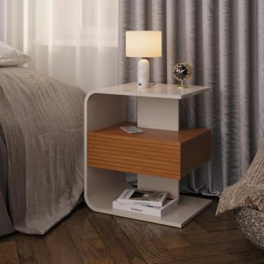 Imagem de Mesa de Cabeceira Celta em Mdf 15mm com 1 Gaveta Off White e Cedro