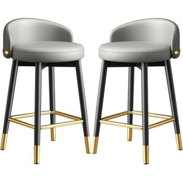 Imagem de Conjunto De 2 Bancos Altos De Metal Para Casa 55cm/65cm Cadeira De Café Da Manhã Moderna Para Cozinha Com Pernas De Metal E Encosto Para Ilha De Cozinha/bar Em Casa, Grey, 55cm