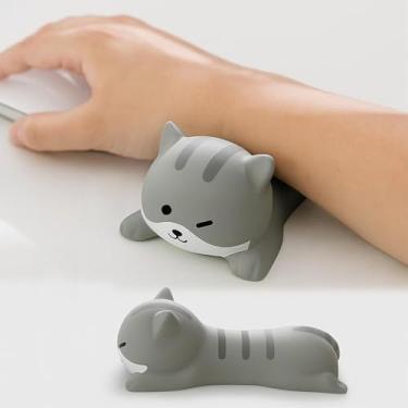 Imagem de Descanso de pulso Kawaii Cat para mouse e teclado – Almofada ergonômica de apoio de braço e cotovelo – Acessórios de mesa fofos para jogos de computador de escritório – Almofada macia e confortável