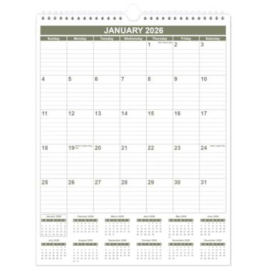 Imagem de Calendário 2025-2026 - Calendário de parede de 20 meses de novembro de 2025 a junho de 2027, agenda de parede com papel grosso, 30,5 x 36,8 cm, verde