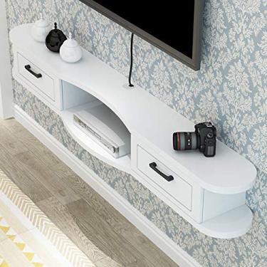 Imagem de Armário de TV montado na parede prateleira de parede quarto sala de estar prateleiras flutuantes set-top box roteador prateleira de armazenamento armário de cabeceira TV fundo decoração de parede