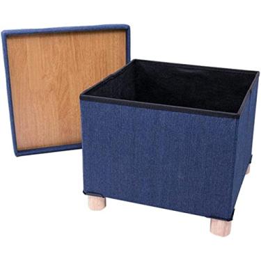 Imagem de SENNIAN Banqueta dobrável para pés com tampa e banquinho, caixa de armazenamento de jardim com pernas de madeira, cadeira baixa quadrada grande com apoio para os pés com tampa, multifuncional, azul