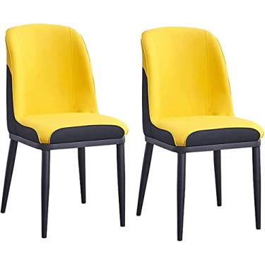 Imagem de Conjunto de cadeiras de jantar – Cadeiras de canto de cozinha, cadeiras de sala de jantar, conjunto de 2 cadeiras de sala de estar, pernas de metal, modernas de couro PU com encosto alto acolchoado