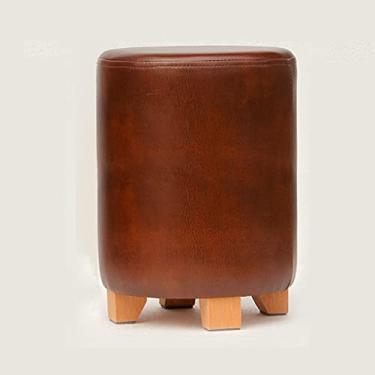 Imagem de SENNIAN Banqueta redonda para pés banquinho de madeira para pés para quarto banquinho para sala de estar banco de penteadeira, marrom - 29 x 29 x 40 cm