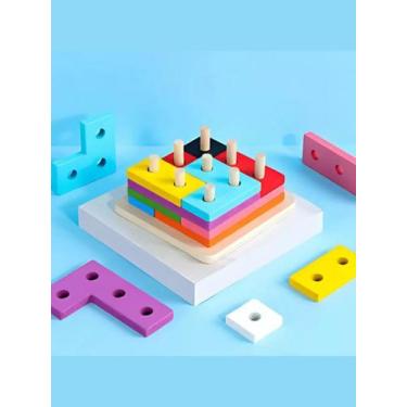 Imagem de Brinquedo de Encaixe Educativo Jogo Tetris MDF Brinquedo Pedagógico Pe