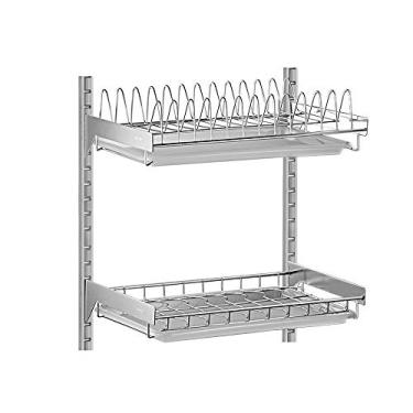 Imagem de BSNANCA Escorredor de pratos multifuncional de 2/3 camadas, suporte de secagem, escorredor de copo de aço inoxidável, bandeja de cozinha para utensílios de cozinha, caneca