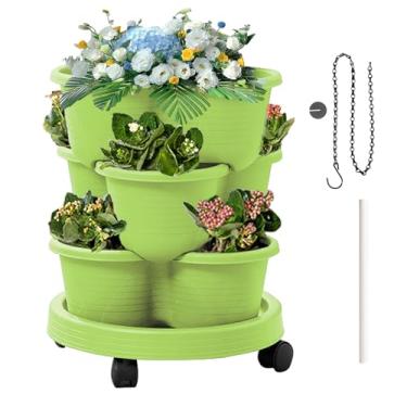 Imagem de Plantador vertical | Plantador de vegetais, torre de 3 camadas com rodas removíveis e ferramentas para cozinha, legumes, morangos, flores, pátio, jardim, varanda