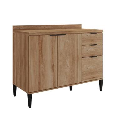 Imagem de Balcão De Cozinha Miami 1200mm 2 Portas 3 Gavetas Com Tampo Carraro Freijó