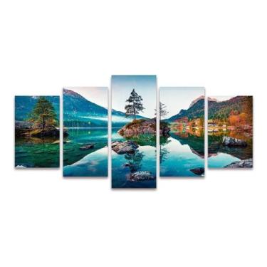 Imagem de Kit Quadros Mosaico Decorativo Sala Lago Montanhas Arvores - Decor Nat