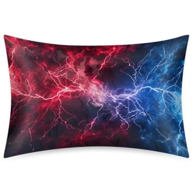 Imagem de Fronha Queen Size de cetim de seda para cabelo e pele, capa de almofada, macia, antiderrapante, refrescante, vermelho, azul, com fecho de envelope para dormir, mulheres, homens, crianças, 50,8 x 76,2