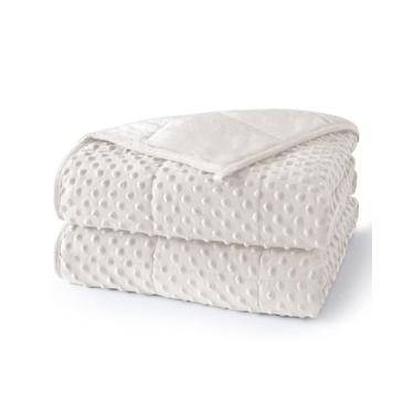 Imagem de Cobertor ponderado de bolinhas para adultos Queen Size 6,8 kg, cobertor macio refrescante pesado respirável para todas as estações, manta ponderada lavável com contas de vidro, 152 x 203 cm, creme