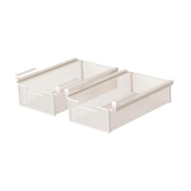 Imagem de YWJLQH 2x Cestos de armazenamento sob a prateleira, suporte suspenso que economiza espaço e desliza para fora, organizadores de gavetas sob a mesa para, 35x38x12cm
