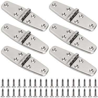 Imagem de Laorde Dobradiças de aço inoxidável 316 de grau marítimo 10 x 3,8 cm dobradiça de escotilha de barco resistente (102 mm x 38 mm) dobradiça de porta de armário com parafusos (pacote com 6)