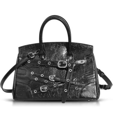 Imagem de Bolsa feminina de couro, bolsa de mão com design de cinto, bolsa transversal adequada para ocasiões importantes, trabalho, viagens (preto), Preto, One Size