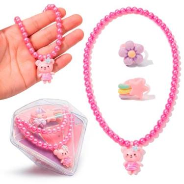 Imagem de Colar E Anel Com Pingente Moda Infantil Acessórios Fofinhos Para Menin