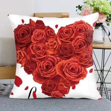 Imagem de Capa de travesseiro de dia dos namorados, lindas fronhas decorativas quadradas com zíper invisível para decoração de sofá e quarto (flor + coração)
