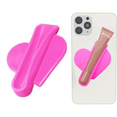 Imagem de Rookii Capa de telefone com suporte de brilho labial em formato de coração, capa de telefone com suporte de batom. Suporte de silicone para brilho labial, protetor labial adesivo para iPhone e Android