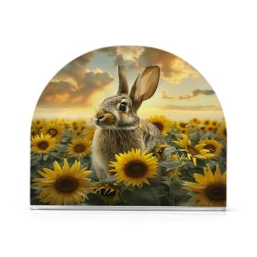 Imagem de CEBUGI Porta-guardanapos para mesas Porta-guardanapos de acrílico Coelho Girassóis Porta-guardanapos de papel para decoração de festa de jantar de cozinha