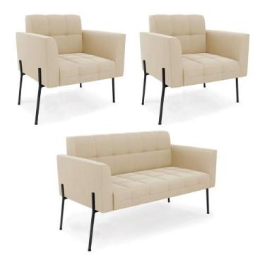 Imagem de Sofá Namoradeira E 2 Poltronas Pé De Ferro Preto Elisa Suede D03 - D'r