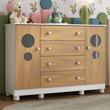 Imagem de Cômoda Infantil 125cm 2 Portas com Vidro e 4 Gavetas Bombom Multimóveis MP4465